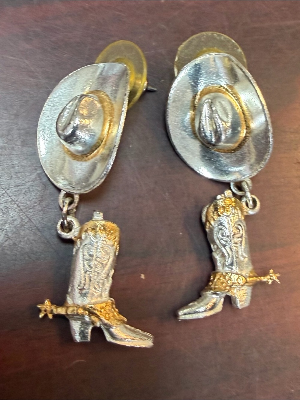 Cowboy Hat & Boot Dangle Earrings - Silver and Gold Tone Park Lane Western